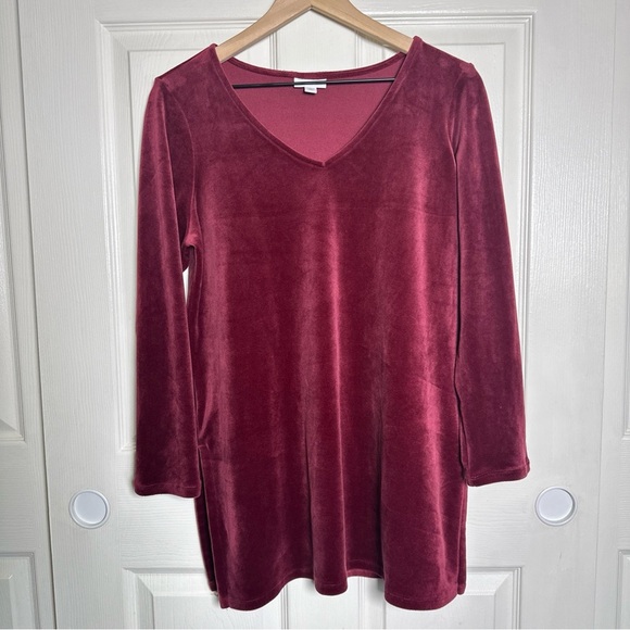 J.Jill Womens Medium Petite Velvet Tunic Long Sleeve Top Blouse Holiday Red Soft - Picture 1 of 12